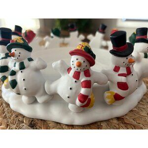 Partylite Snowmen Frolicking Frostys 3-Wick Candle Holder 9.5W X 4T - Winter Won